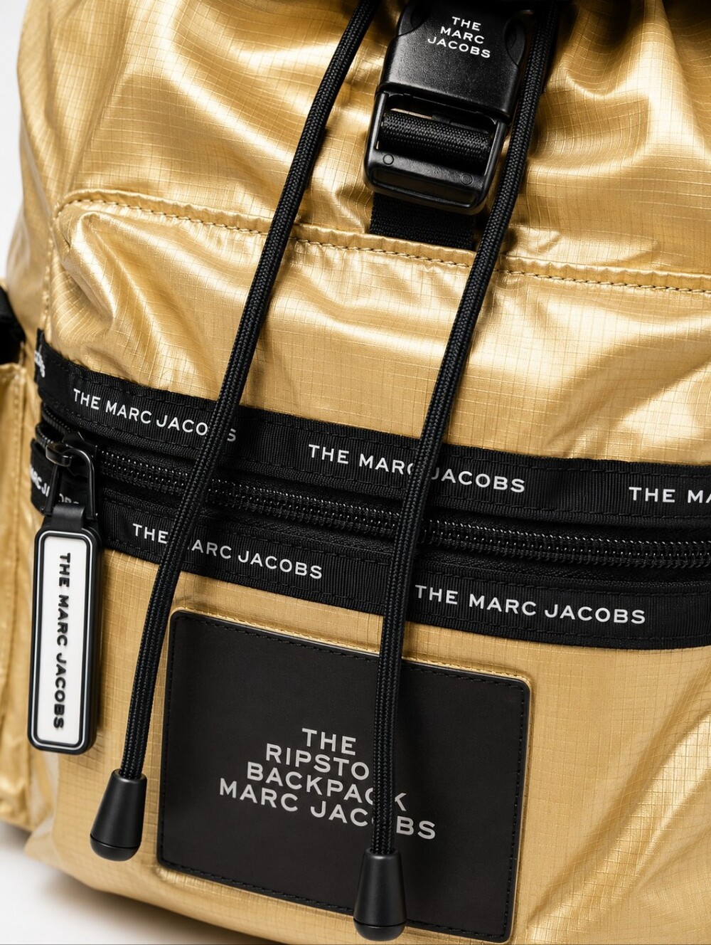 MARC JACOBS Metallic Gold Ripstop BACKPACK Black Trim - Picture 4 of 13